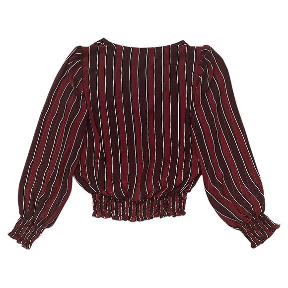 Dee Elly V-Neck Smocked Cuff Tapered Long Sheer Sleeve Red & Black Top Medium - Picture 4 of 6